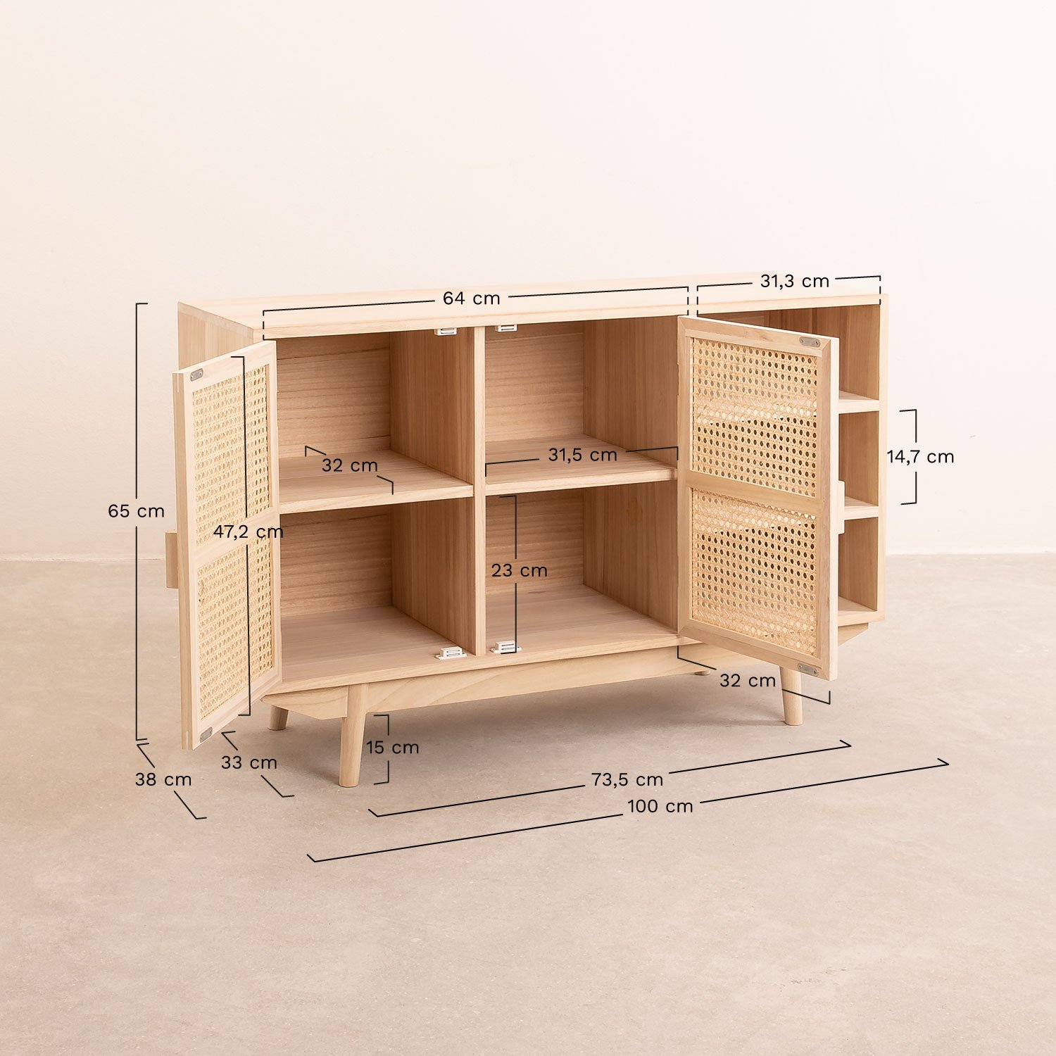 Sideboard aus Holz mit 2 Regalen Ralik, MAßE