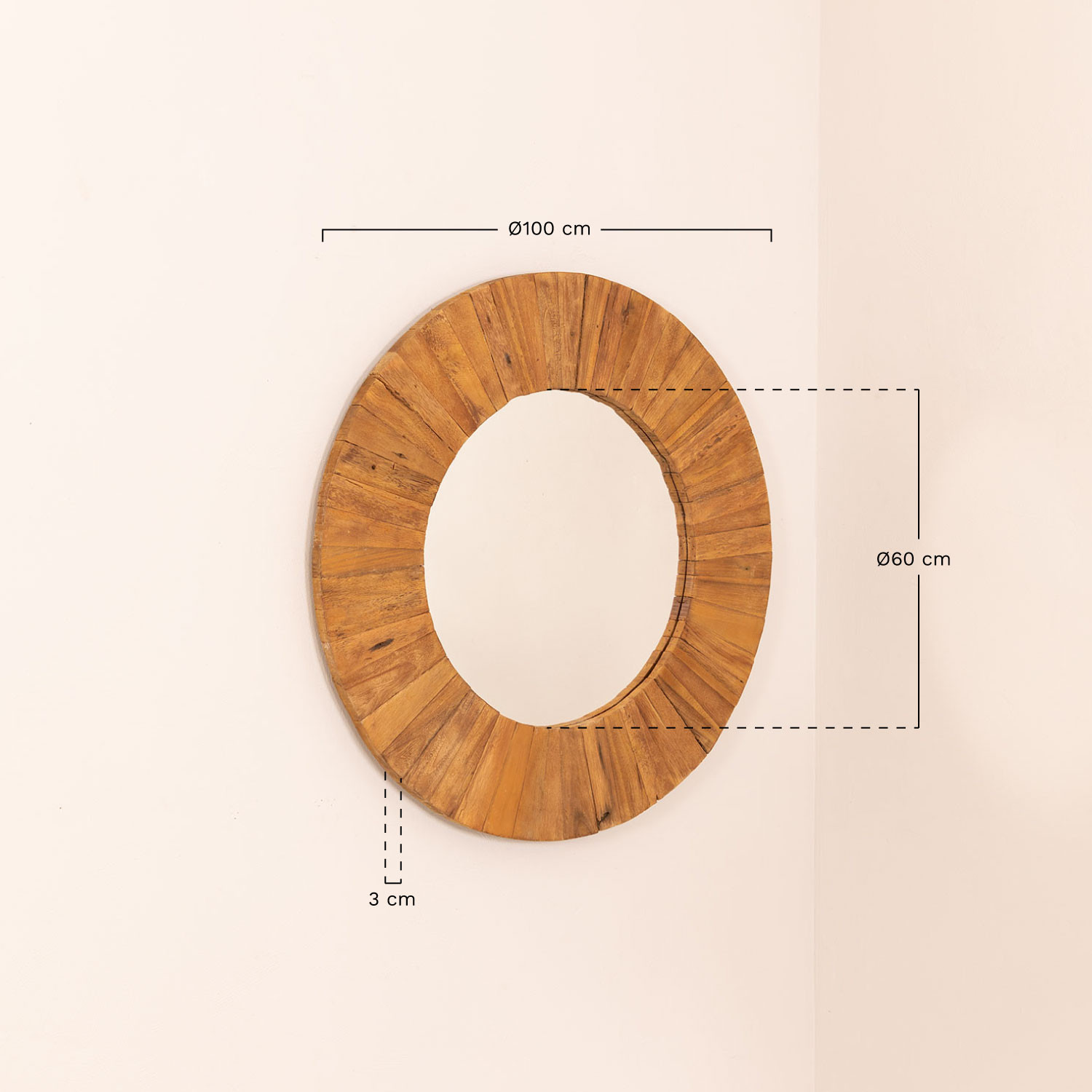 Runder Wandspiegel aus recyceltem Holz (Ø100 cm) Rand - SKLUM