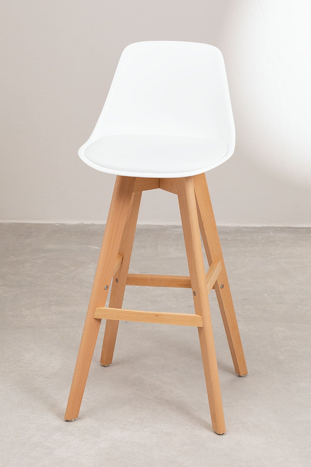 2er-Pack Barhocker 75 cm aus Buchenholz Polypropylen und weißem Kunstleder Nordic Edition, Galeriebild 3