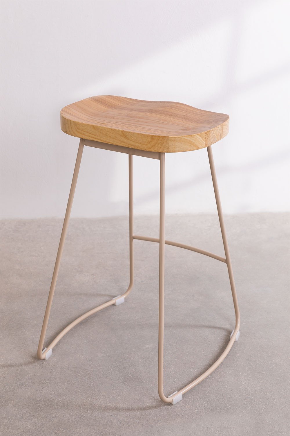 Barhocker 65 cm Stahl Leinenbeige Ulmenholz Neicol, Galeriebild 4