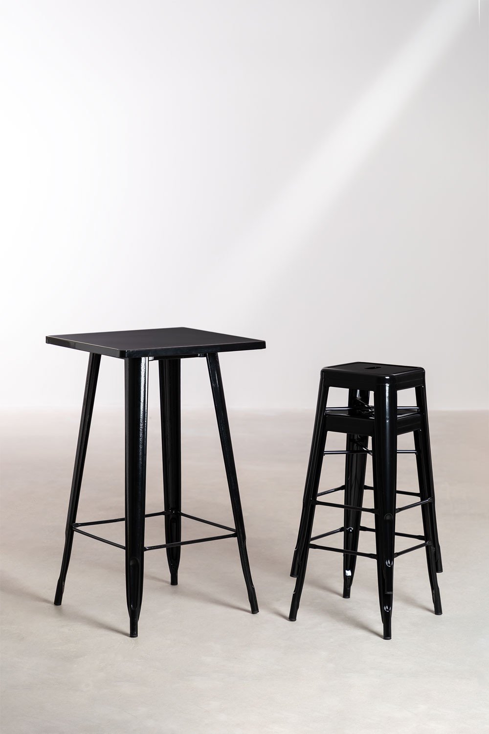 Satz von hohen Lix Tisch mit 2 Hockern und 75 cm aus schwarzem Stahl Lix, Galeriebild 8