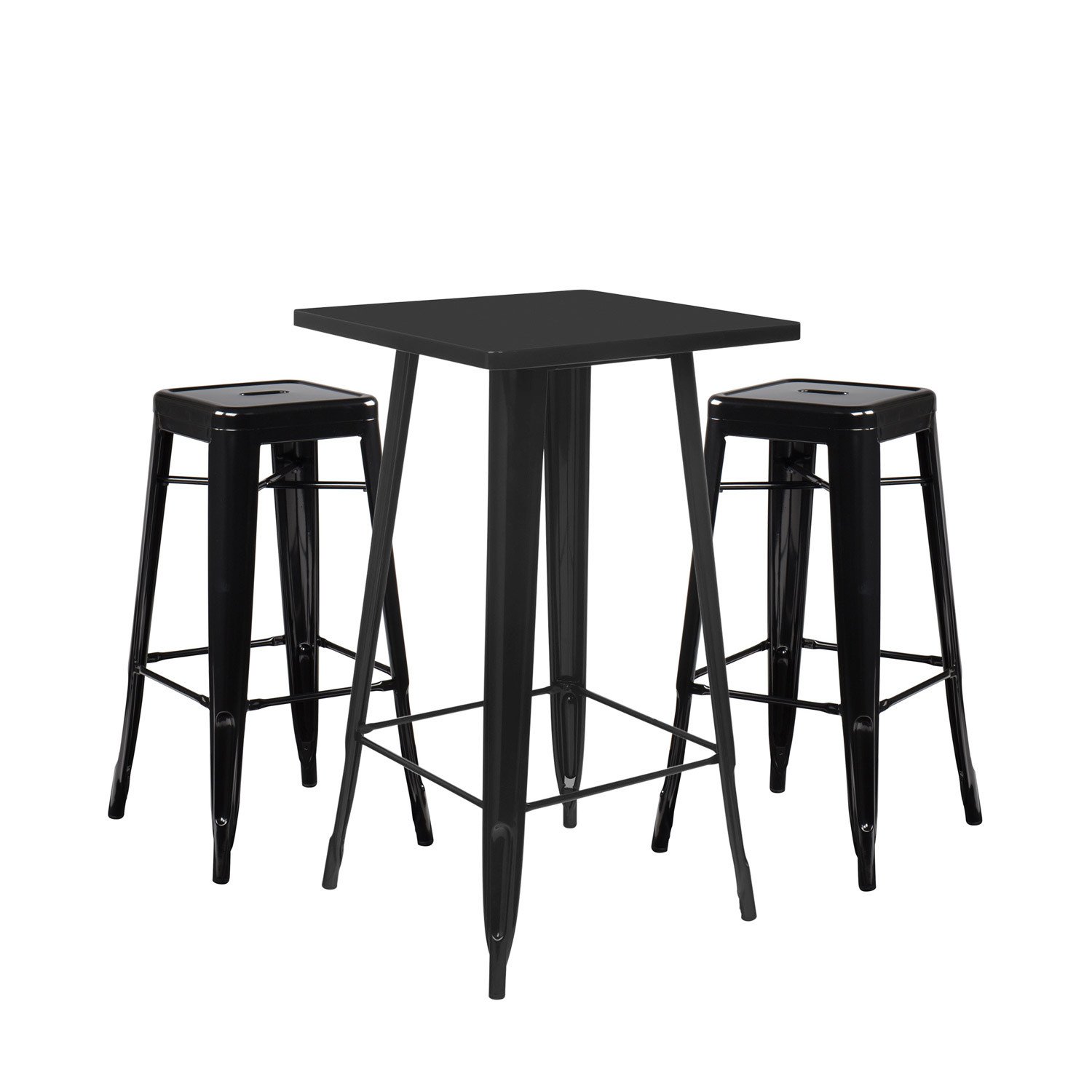 Satz von hohen Lix Tisch mit 2 Hockern und 75 cm aus schwarzem Stahl Lix, Galeriebild 9
