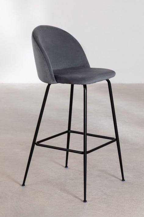 Barhocker 75 cm aus grauem Samt und schwarzen Beinen Kana Design - Grau