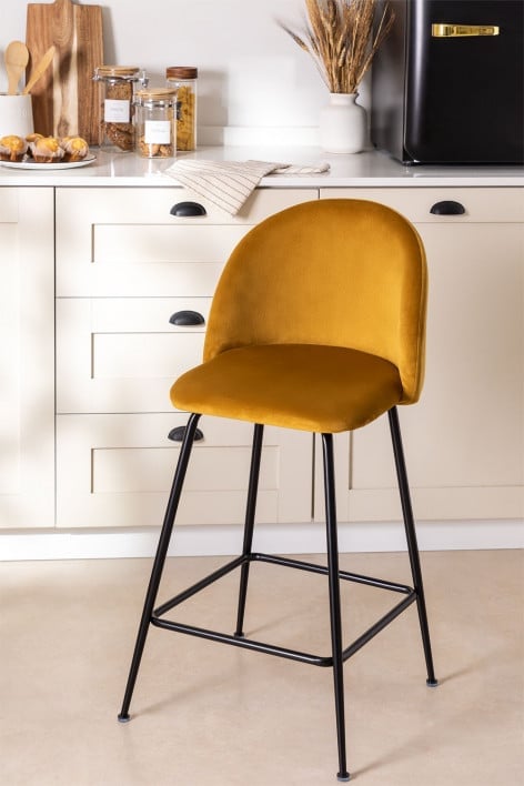 Hoher Hocker 65 cm aus senffarbenem Samt und schwarzen Beinen Kana Design - Senf