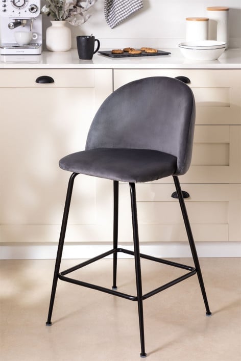 Hoher Hocker 65 cm aus grauem Samt und schwarzen Beinen Kana Design - Grau