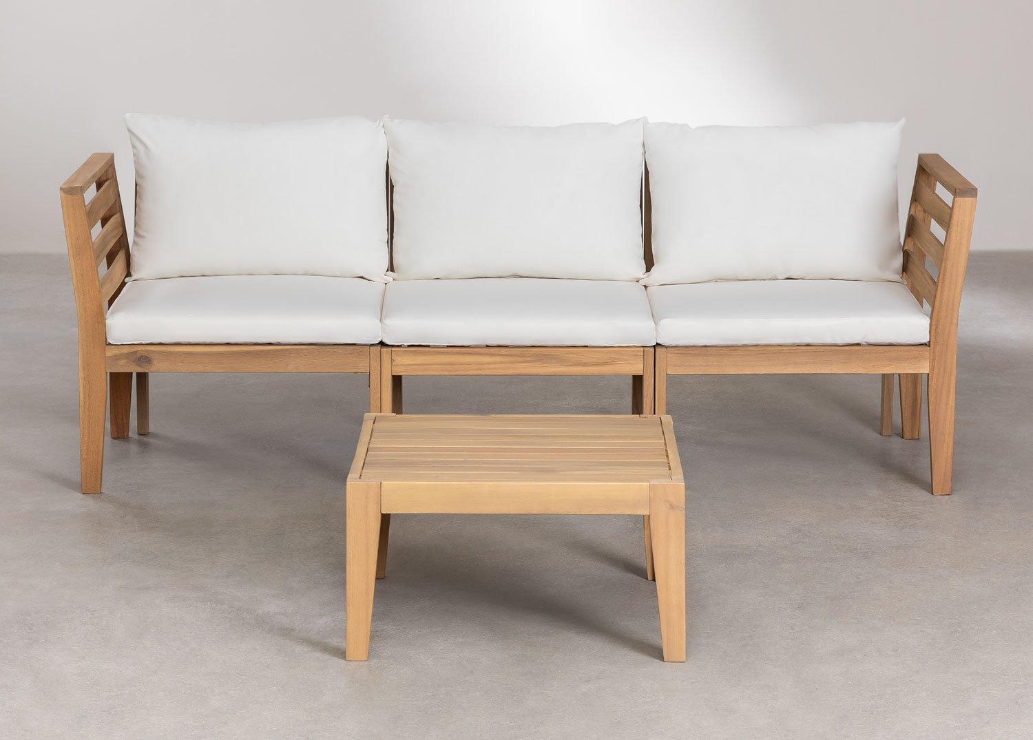 Filips 3-teiliges modulares Sofa-Set mit Armlehnen und Couchtisch aus Akazienholz      , Galeriebild 3