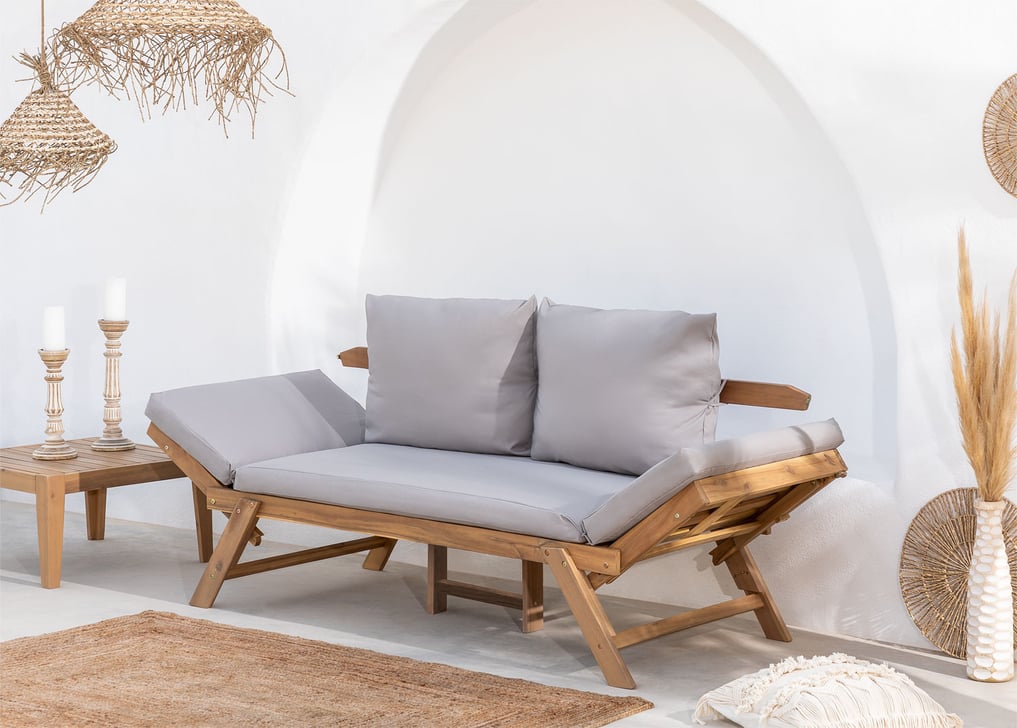 Verstellbares 3-Sitzer-Gartensofa im Guille-Style aus Akazienholz, Galeriebild 1