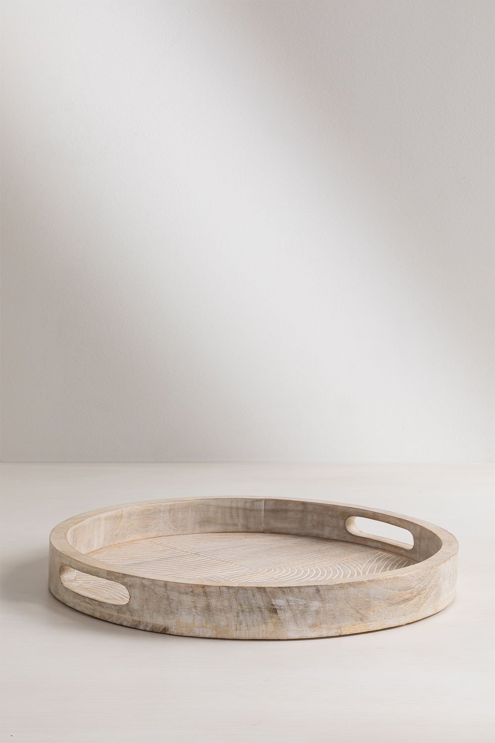 Runde dekorative Tablett Ø38 cm aus Mangoholz Diborna, Galeriebild 3