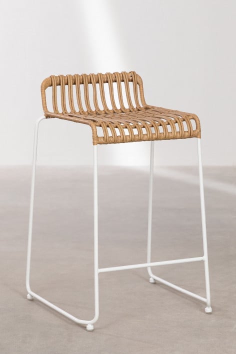 2er-Pack Barhocker 65 cm aus Rattan und weißen Beinen Aroa