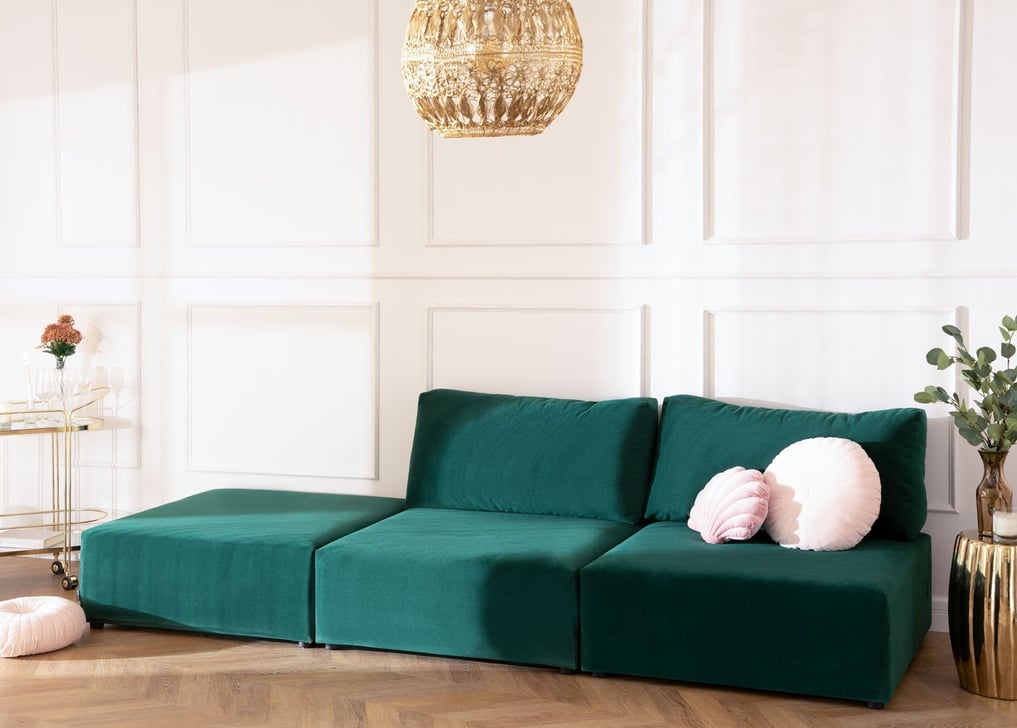 2-teiliges modulares Sofa mit Fussstütze aus Samt Kata, Galeriebild 1
