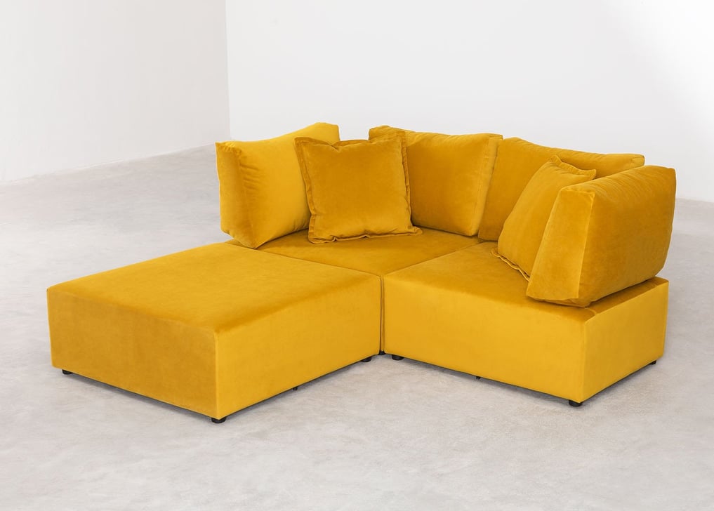 2-teiliges modulares Sofa mit 2 Eck-Elementen und Fussstütze aus Samt Kata, Galeriebild 1