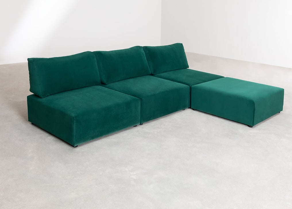 Modulares 3-teiliges Sofa mit Fussstütze aus Samt Kata, Galeriebild 1