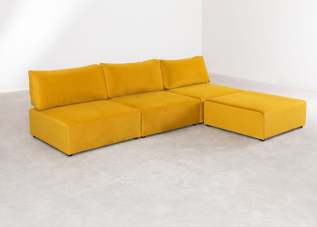 Modulares 3-teiliges Sofa mit Fussstütze aus Samt Kata, Galeriebild 1