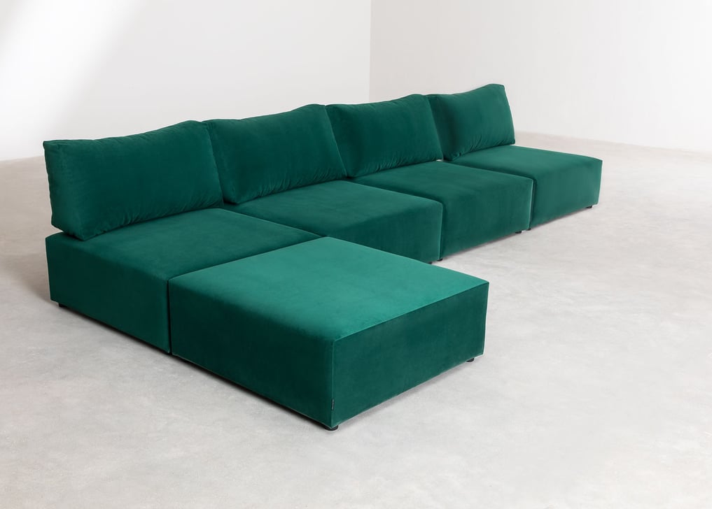 4-teiliges modulares Sofa mit Fussstütze aus Samt Kata, Galeriebild 1