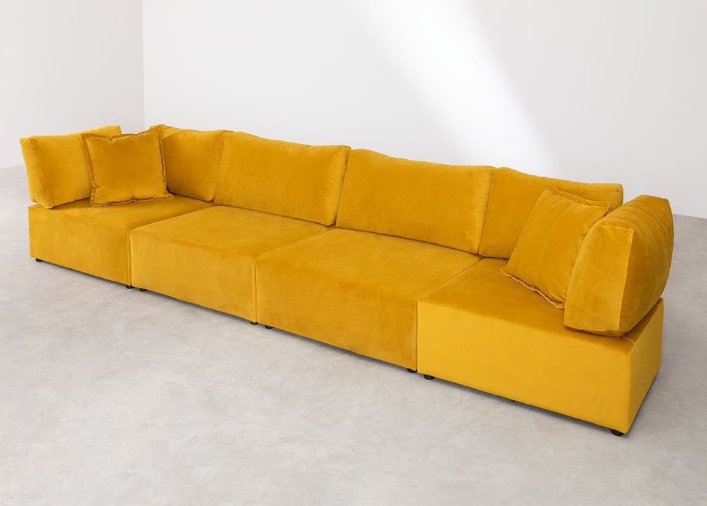 4-teiliges modulares Sofa mit 2 Ecksesseln aus Samt Kata, Galeriebild 1