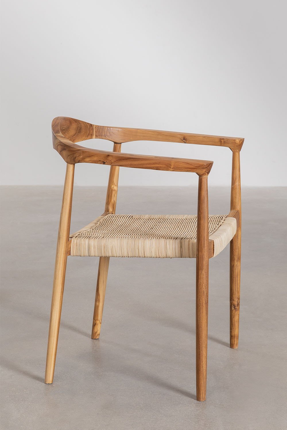 Pack aus 2 Esszimmerstühlen mit Armlehnen aus Rattan und Teakholz Kiemer, Galeriebild 3