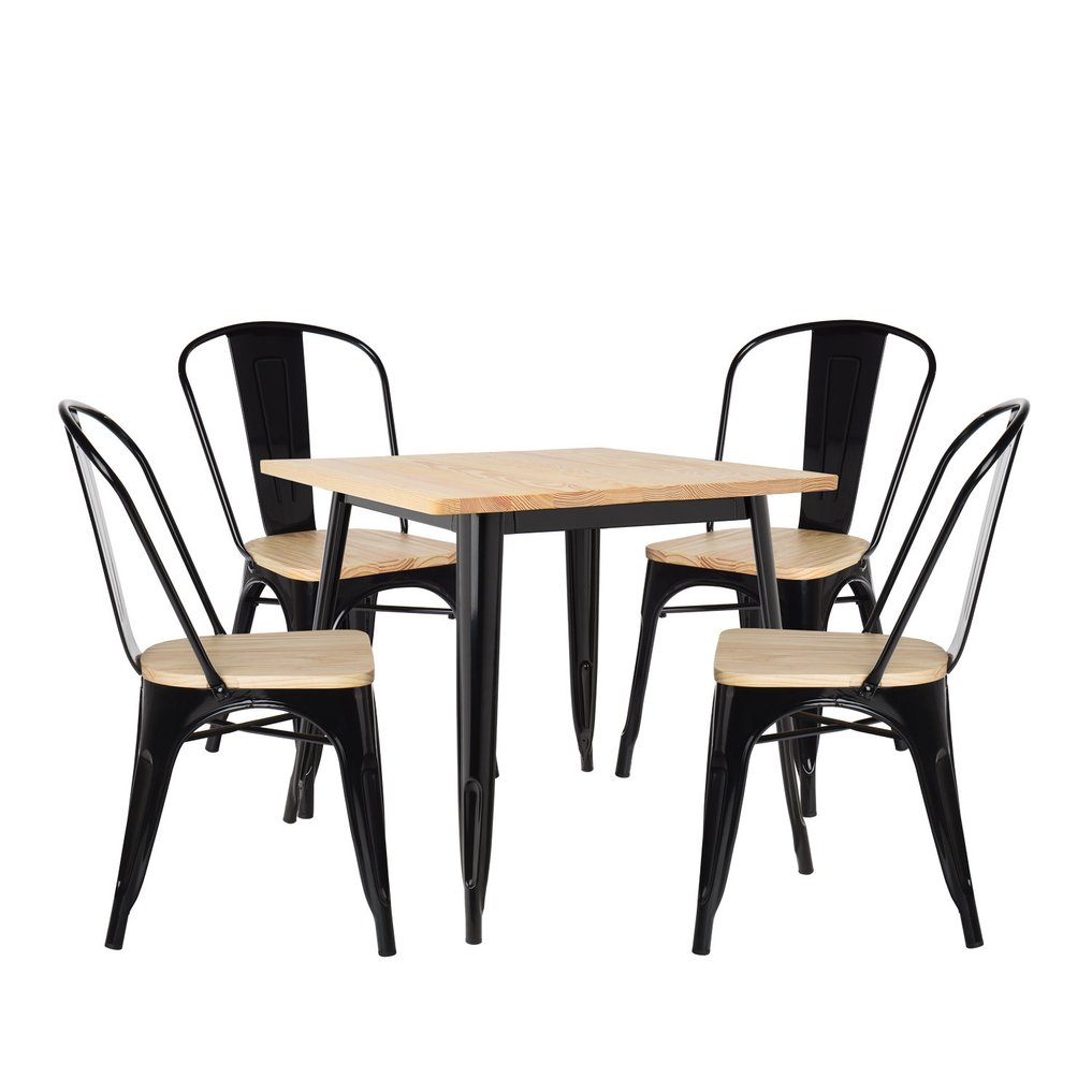 Set mit Tisch (80x80) & 4 Stühlen aus Holz LIX, Galeriebild 1