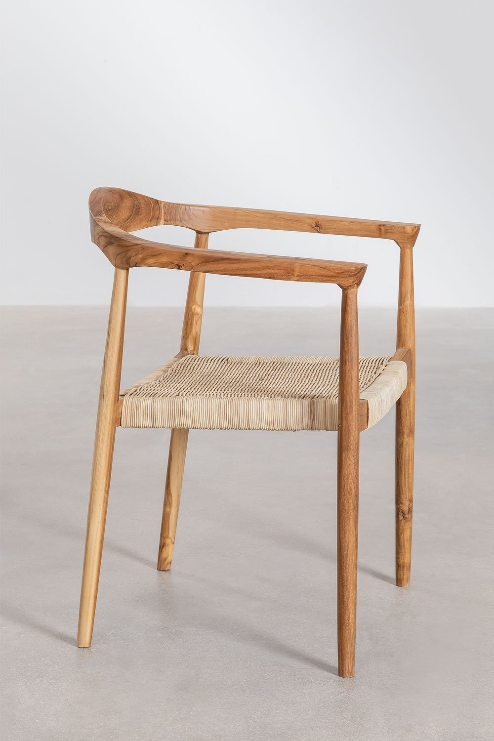 Esszimmerstuhl mit Armlehnen aus Rattan und Teakholz Kiemer, Galeriebild 3