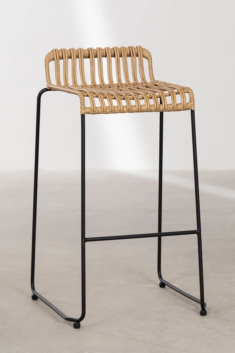 Barhocker 75 cm aus Rattan und weißen Beinen Aroa