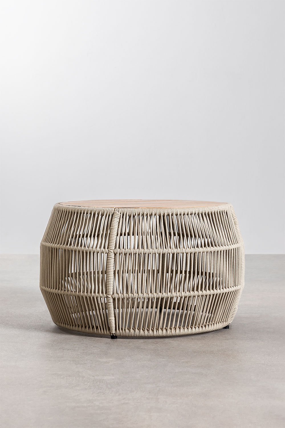 Runder Gartencouchtisch Ø80 cm aus Aluminium und Akazienholz Krot, Galeriebild 3