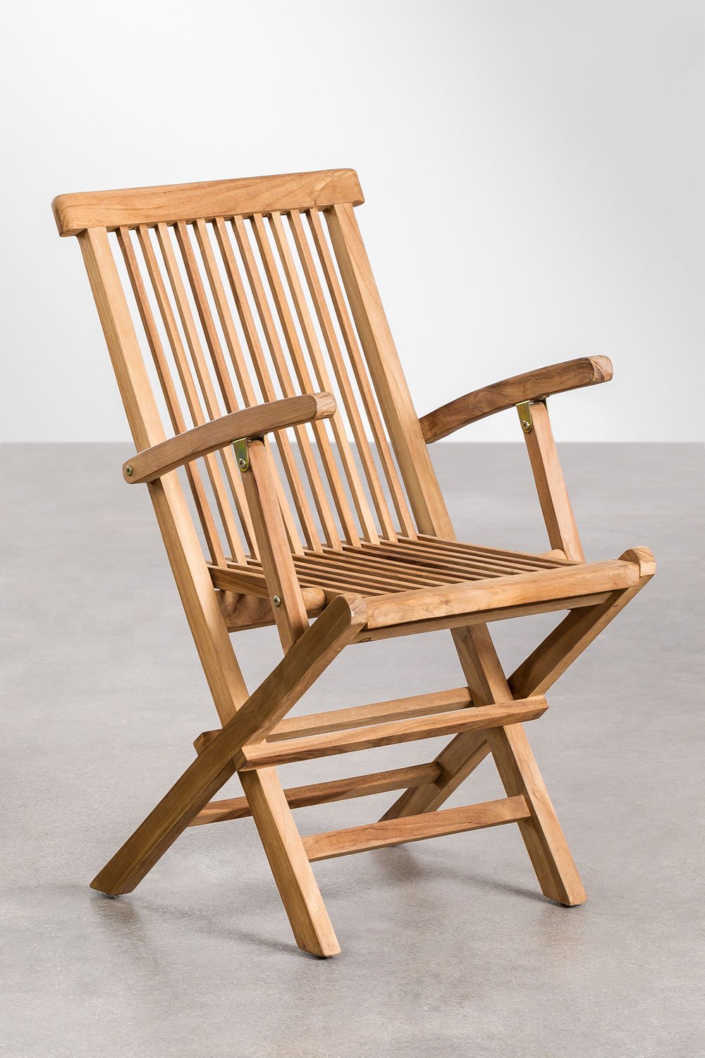Packung mit 2 klappbaren Esszimmerstühlen mit Armlehnen aus Pira-Teakholz, Galeriebild 1