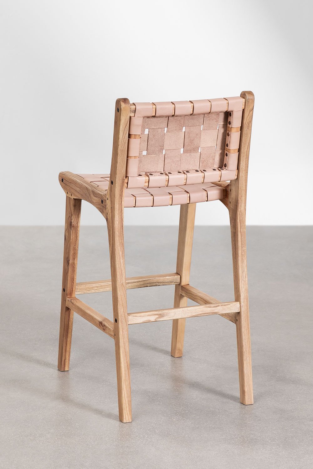 Barhocker 60 cm aus Holz und rosafarbenem Leder Zaid, Galeriebild 3