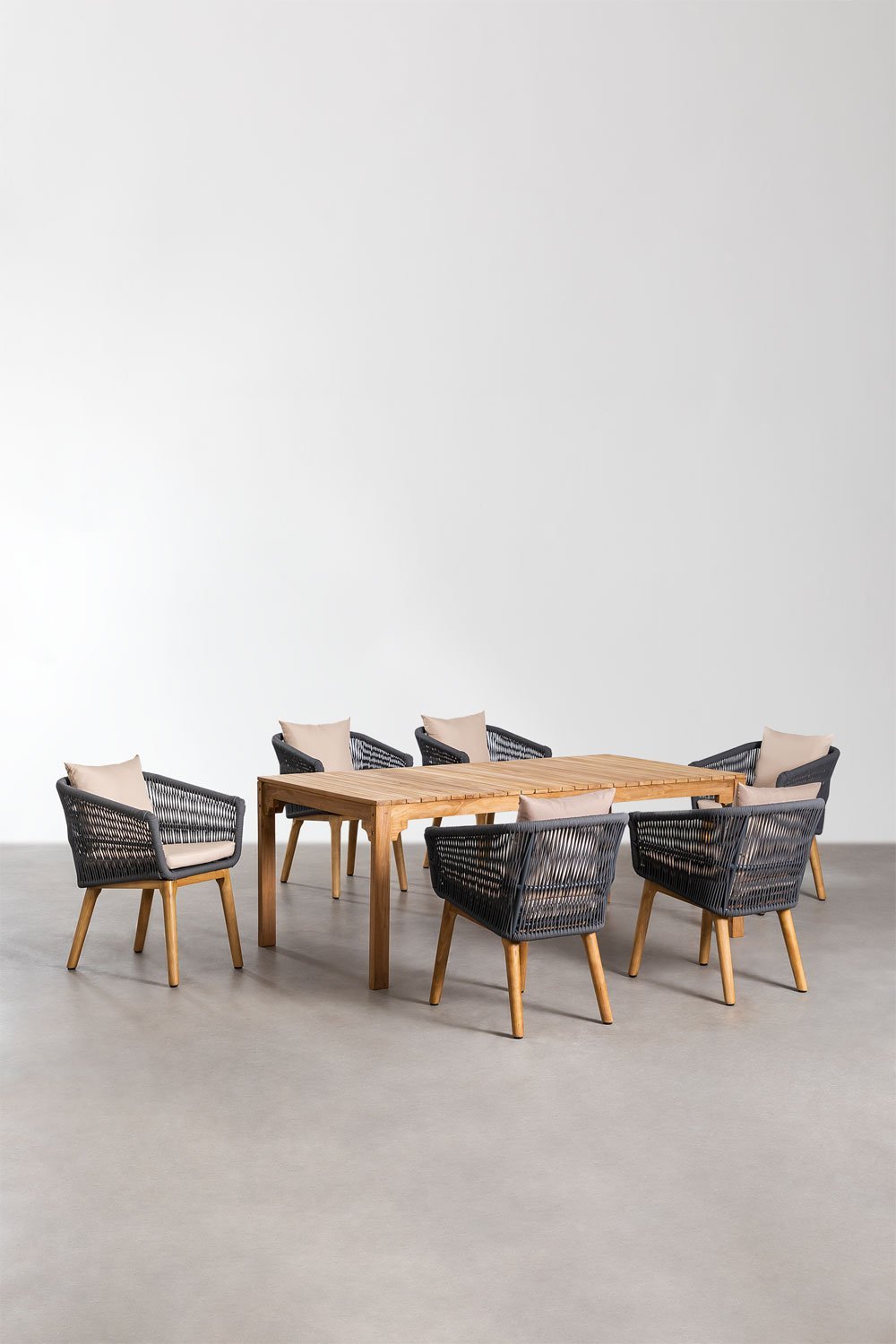 Garten-Set mit rechteckigem Tisch aus Holz Donal (200 x 100 cm) und 6 Stühlen Barker, Galeriebild 1