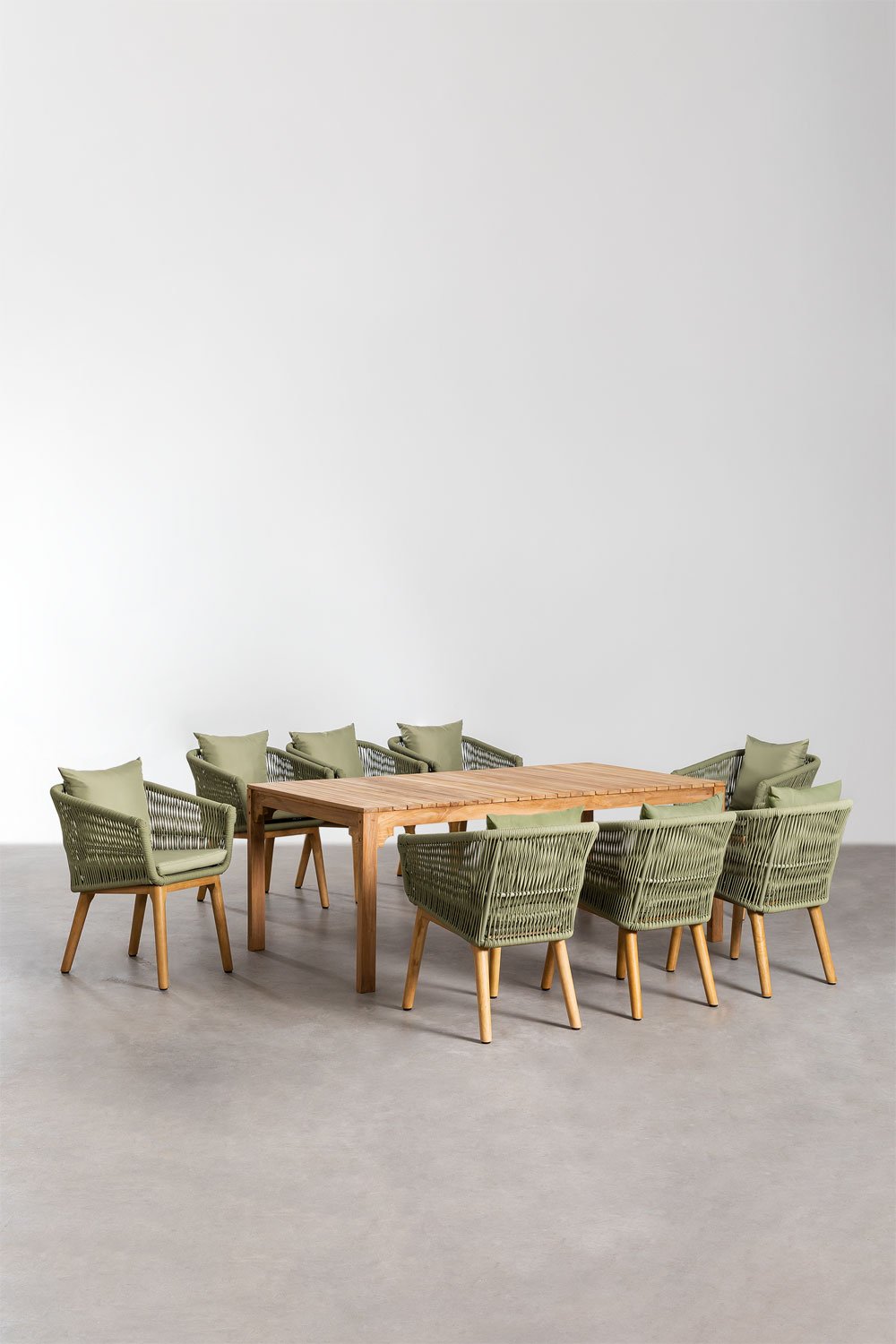 Set aus rechteckigem Esstisch (200 x 100 cm) aus Holz Donal und 8 Esszimmerstühlen Barker, Galeriebild 1