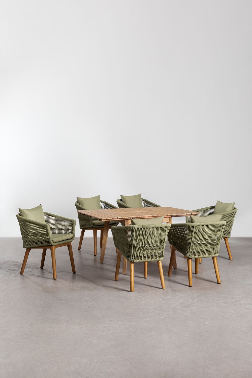 Set mit ausziehbarem Holztisch (90–150 x 90 cm) Naele und 6 Esszimmerstühlen Barker, Galeriebild 1