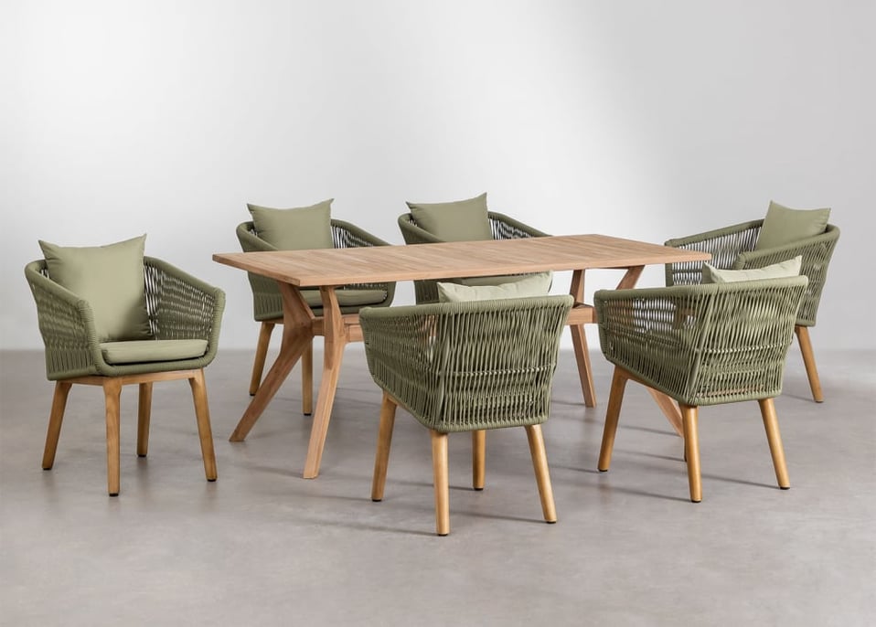Garten-Set mit rechteckigem Tisch aus Teakholz (180 x 90 cm) Yolen und 6 Stühlen Barker