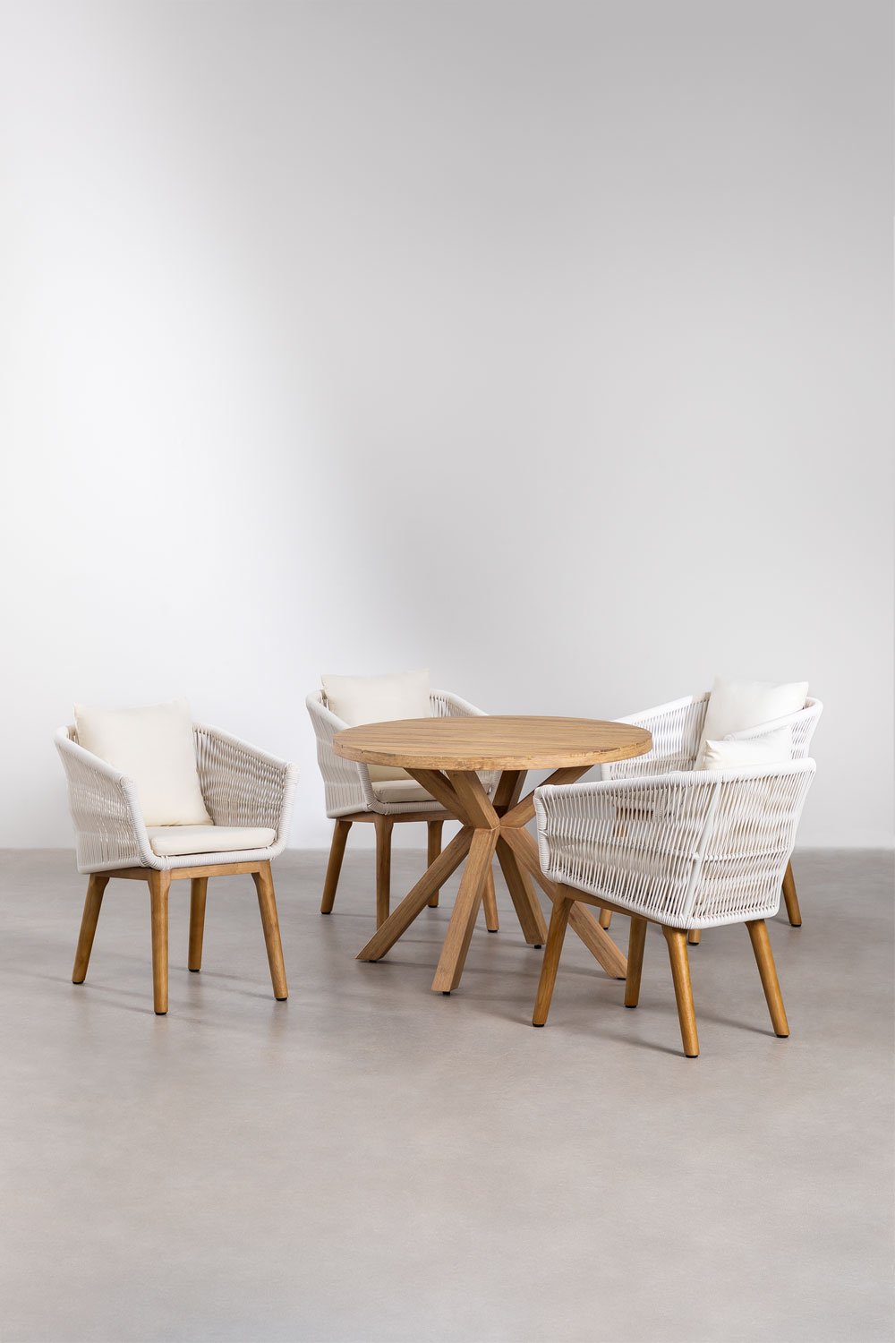 Set aus rundem Holztisch (Ø100 cm) Naele und 4 Esszimmerstühlen Barker, Galeriebild 1