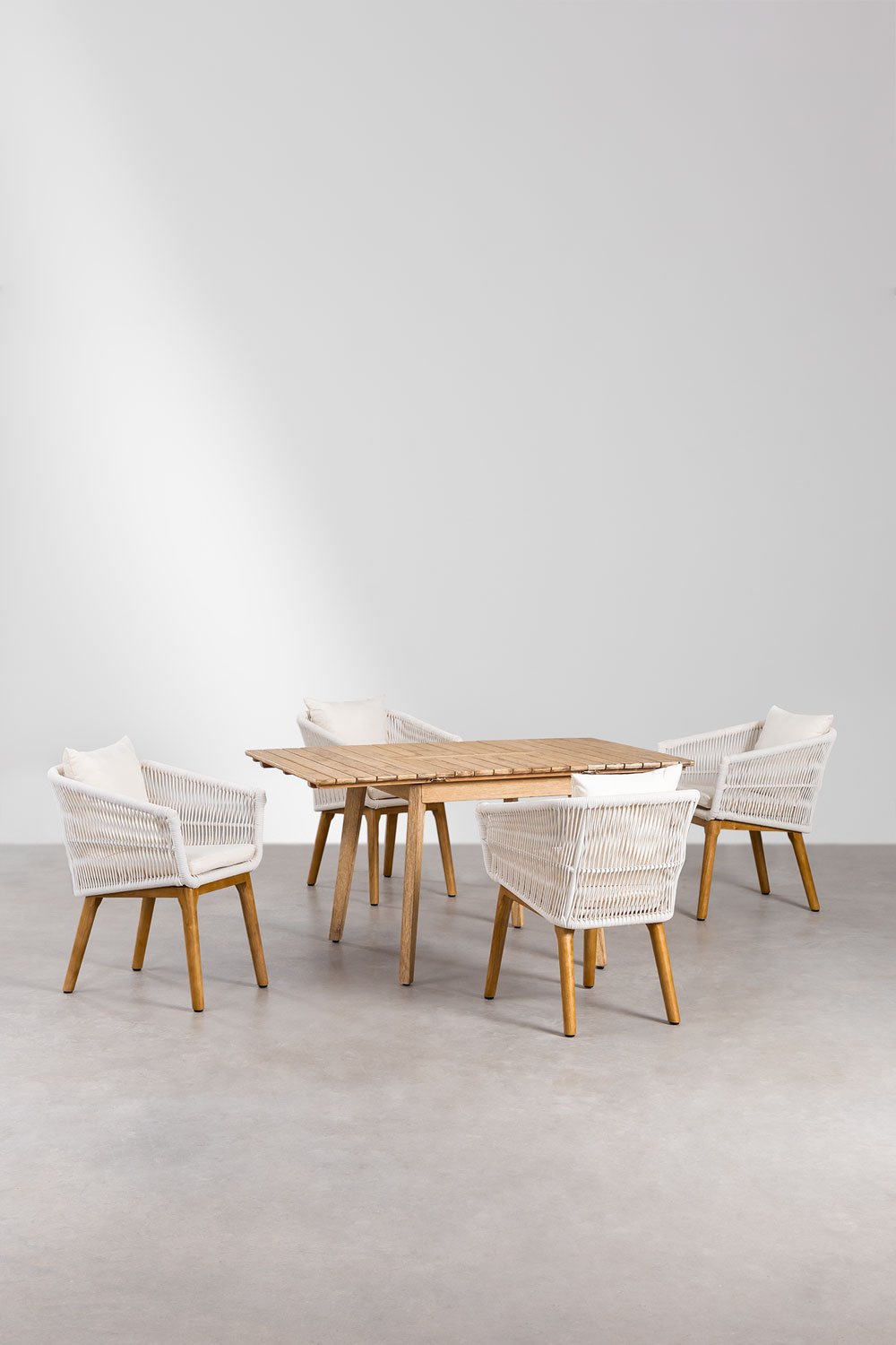 Set mit ausziehbarem Holztisch (90–150 x 90 cm) Naele und 4 Esszimmerstühlen Barker, Galeriebild 1