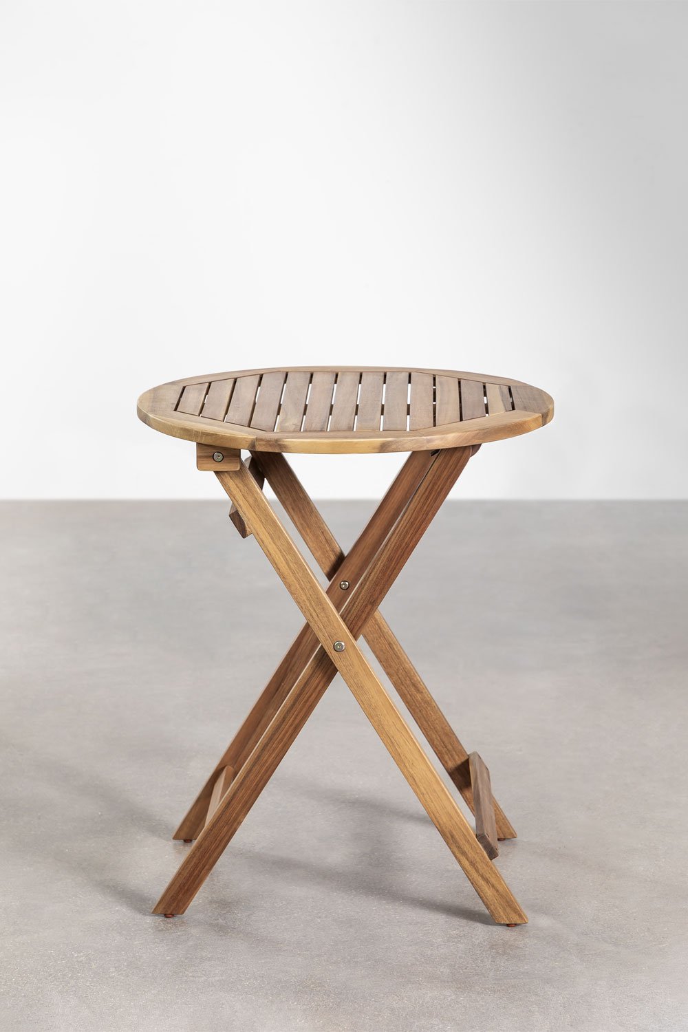 Runder klappbarer Gartentisch aus Akazienholz (Ø60 cm) Delawer SKLUM