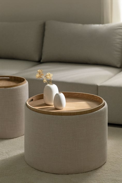 Berkeleni runder gepolsterter Couchtisch mit Tablett und Stauraum