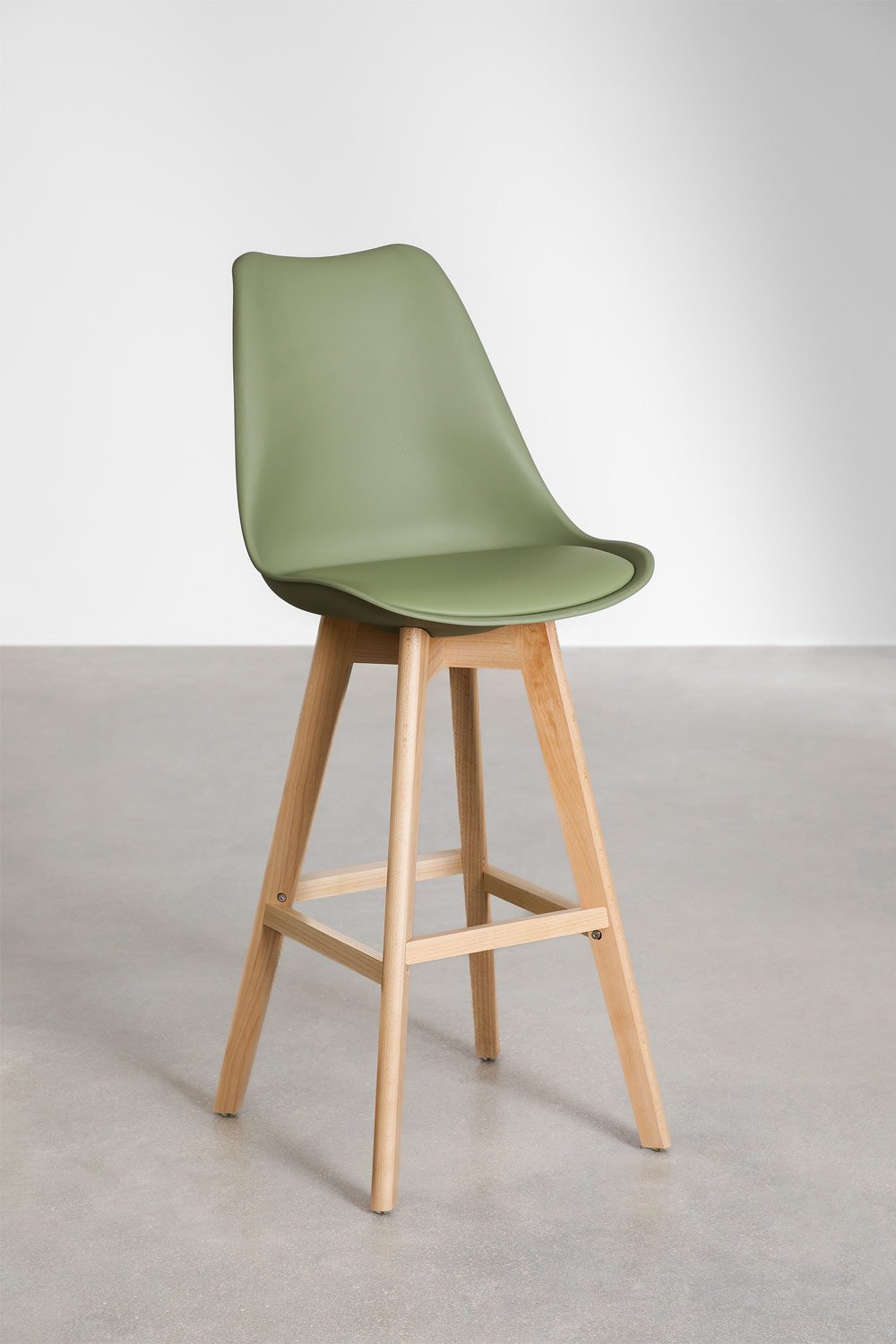 2er-Pack Hohe Hocker 75 cm mit Kissen aus hell arméegrünem Kunstleder Nordic, Galeriebild 1