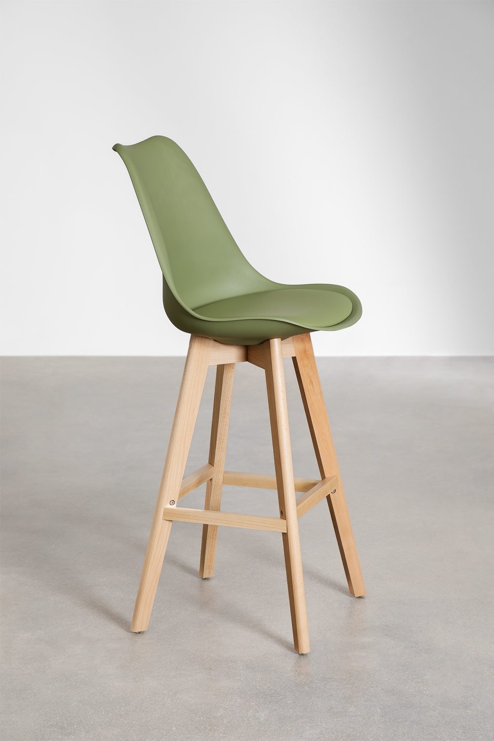 2er-Pack Hohe Hocker 75 cm mit Kissen aus hell arméegrünem Kunstleder Nordic, Galeriebild 2