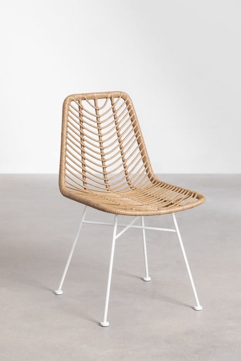 2er-Pack Esszimmerstühle aus natürlichem synthetischem Rattan von Gouda - Weiß