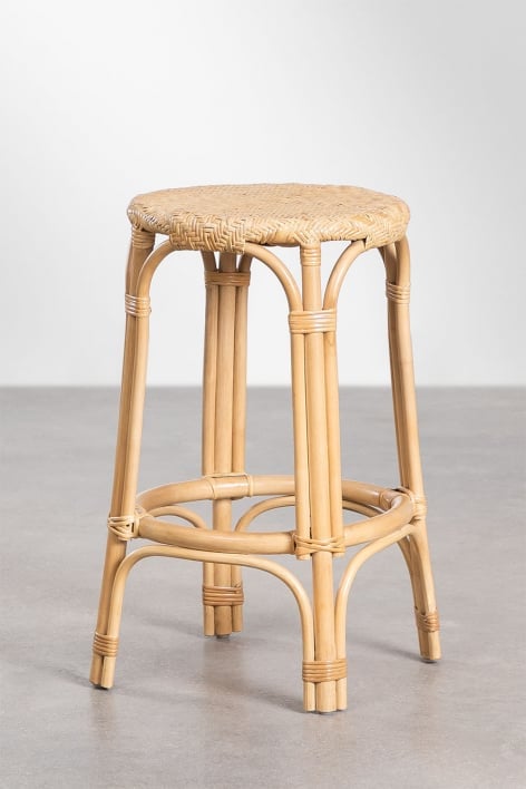 Garten Barhocker 65 cm aus Rattan mit Holzfinish Natur Jachel