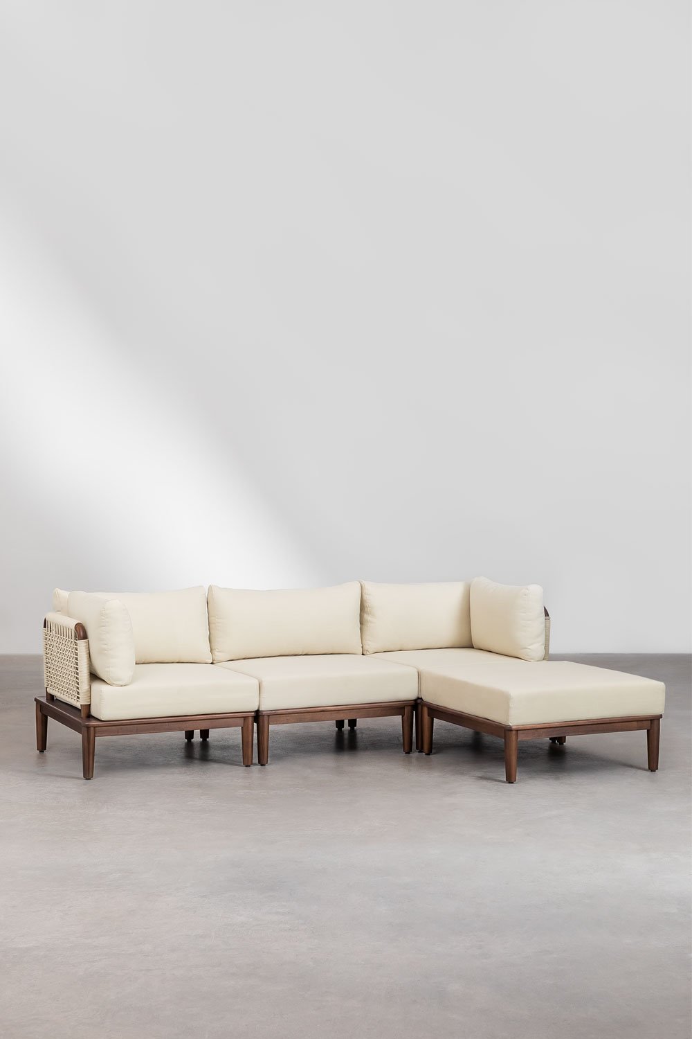3-teiliges modulares Sofa mit 2 Ecksesseln und Puff aus Akazienholz Brayan, Galeriebild 1