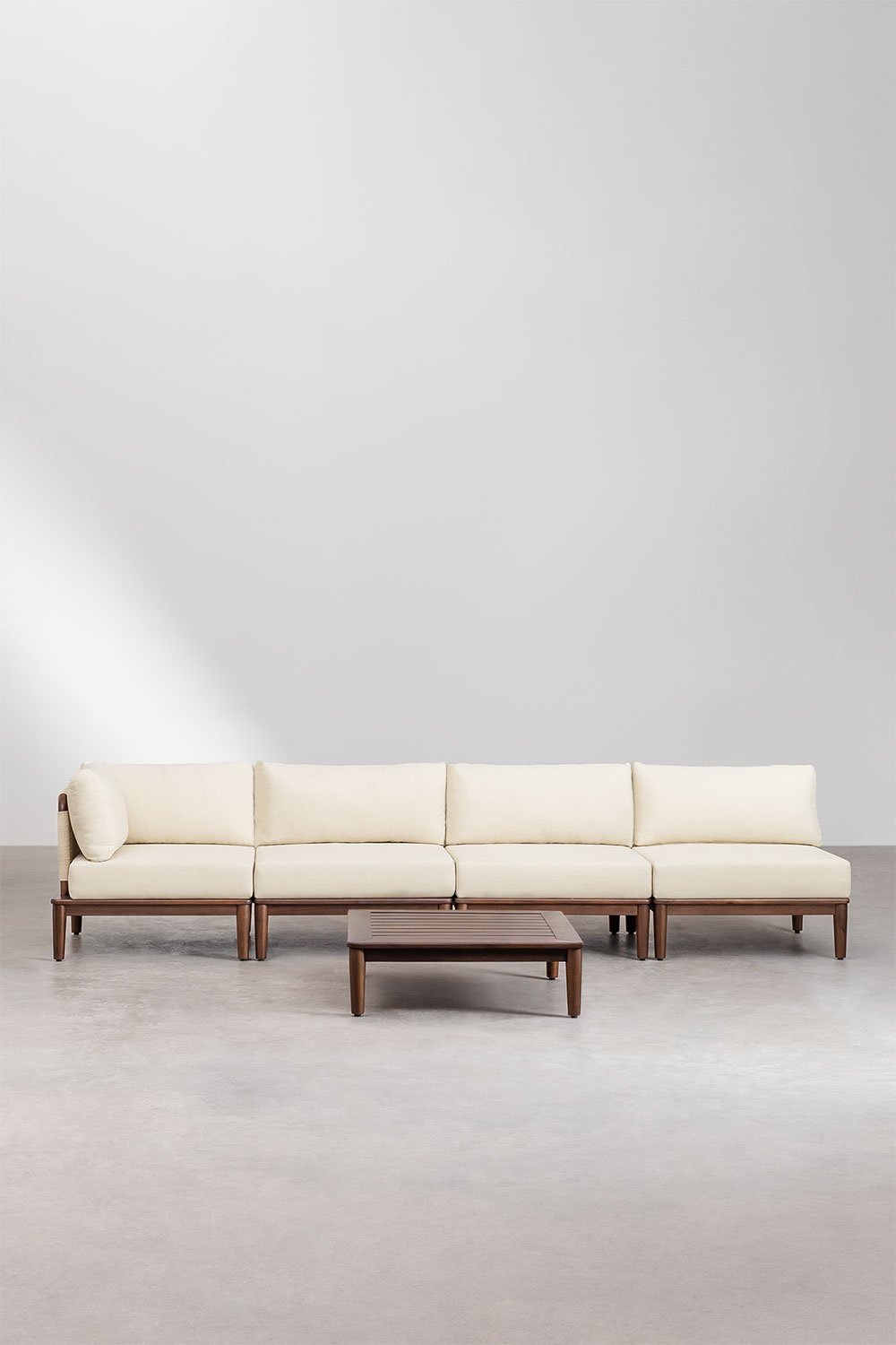 4-teiliges modulares Eckgartensofa mit Couchtisch aus Akazienholz Giulia, Galeriebild 2