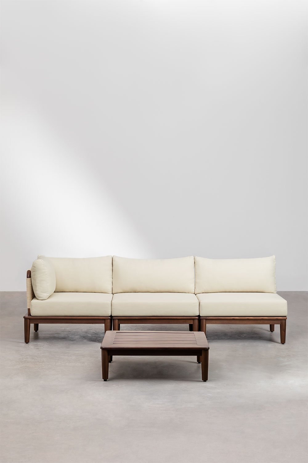 3-teiliges modulares Eckgartensofa mit Couchtisch aus Akazienholz Giulia, Galeriebild 2