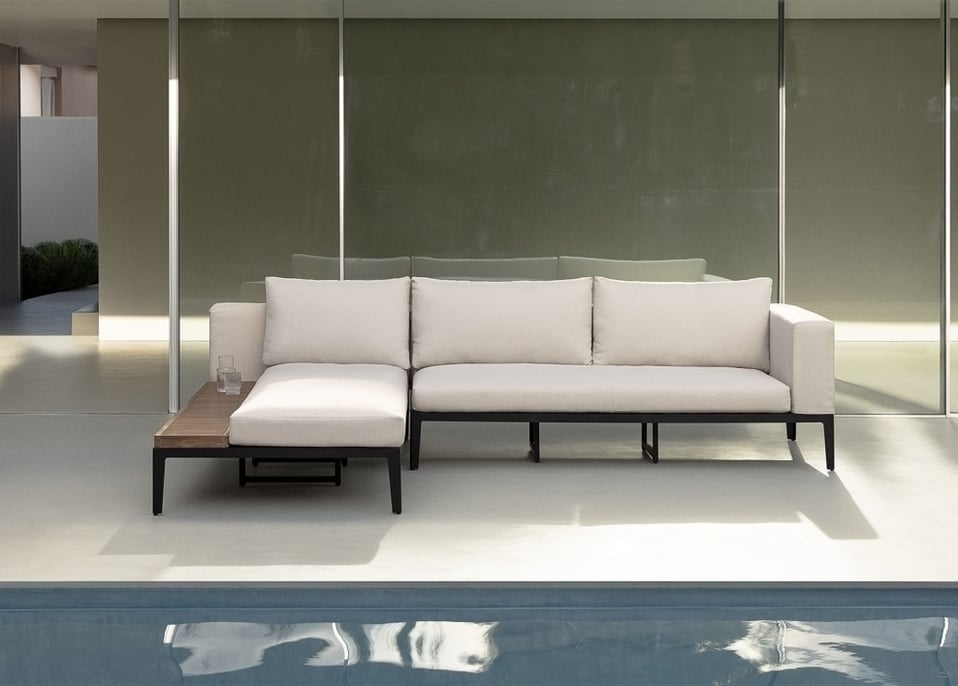Taranis 4-Sitzer-Garten-Chaiselongue-Sofa aus Aluminium und Akazienholz