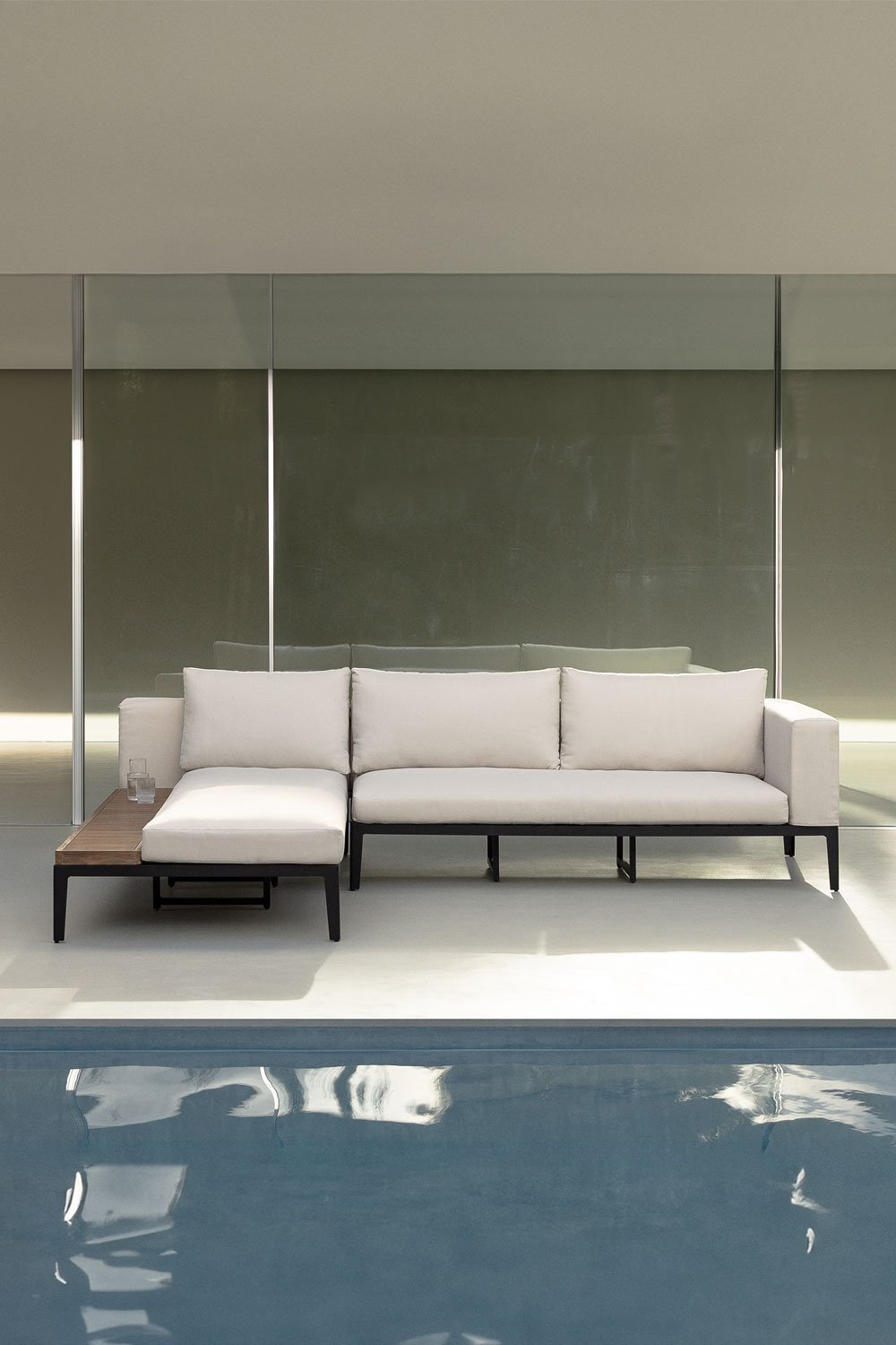 Taranis 4-Sitzer-Garten-Chaiselongue-Sofa aus Aluminium und Akazienholz , Galeriebild 1