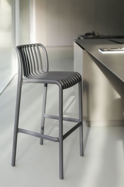 Barhocker 75 cm stapelbar aus graphitgrauem Polypropylen Wendell