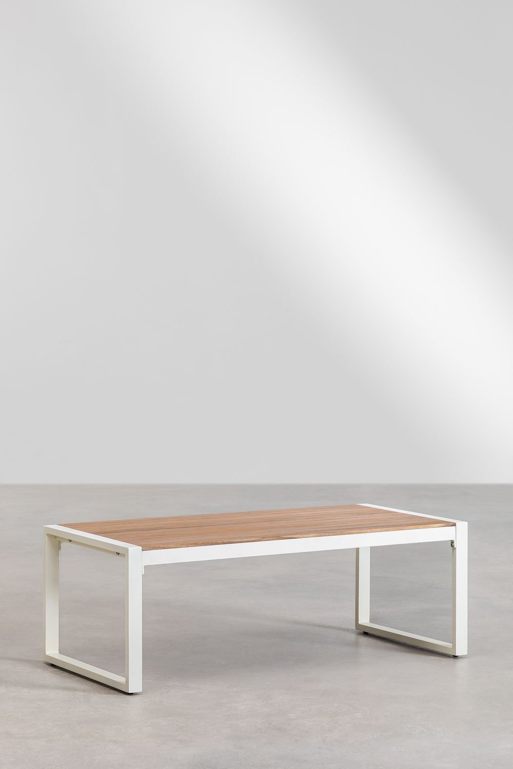 Rechteckiger Garten-Couchtisch aus Aluminium und Akazienholz (110 x 55 cm) Lipov, Galeriebild 2