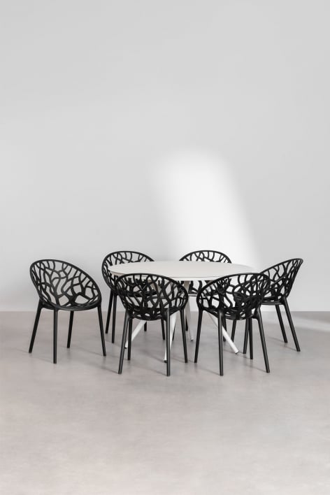 Set aus rundem Tisch Ø125 cm aus Aluminium Valerie und 6 Gartenstühlen Ores