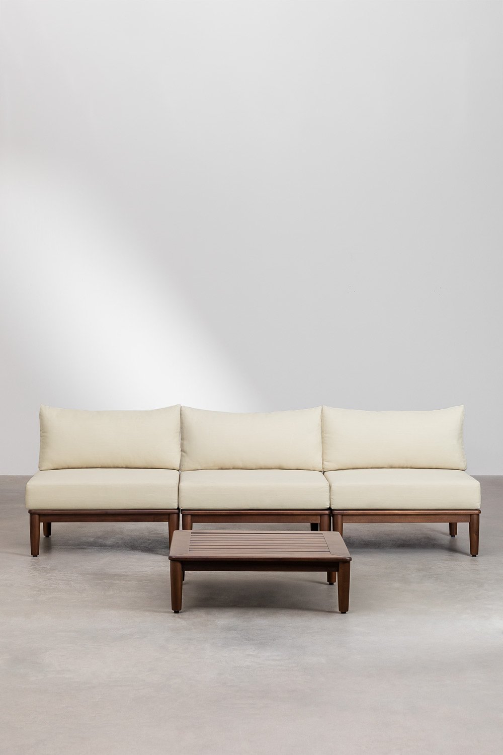 3-teiliges modulares Gartensofa mit Couchtisch aus Akazienholz Giulia, Galeriebild 2