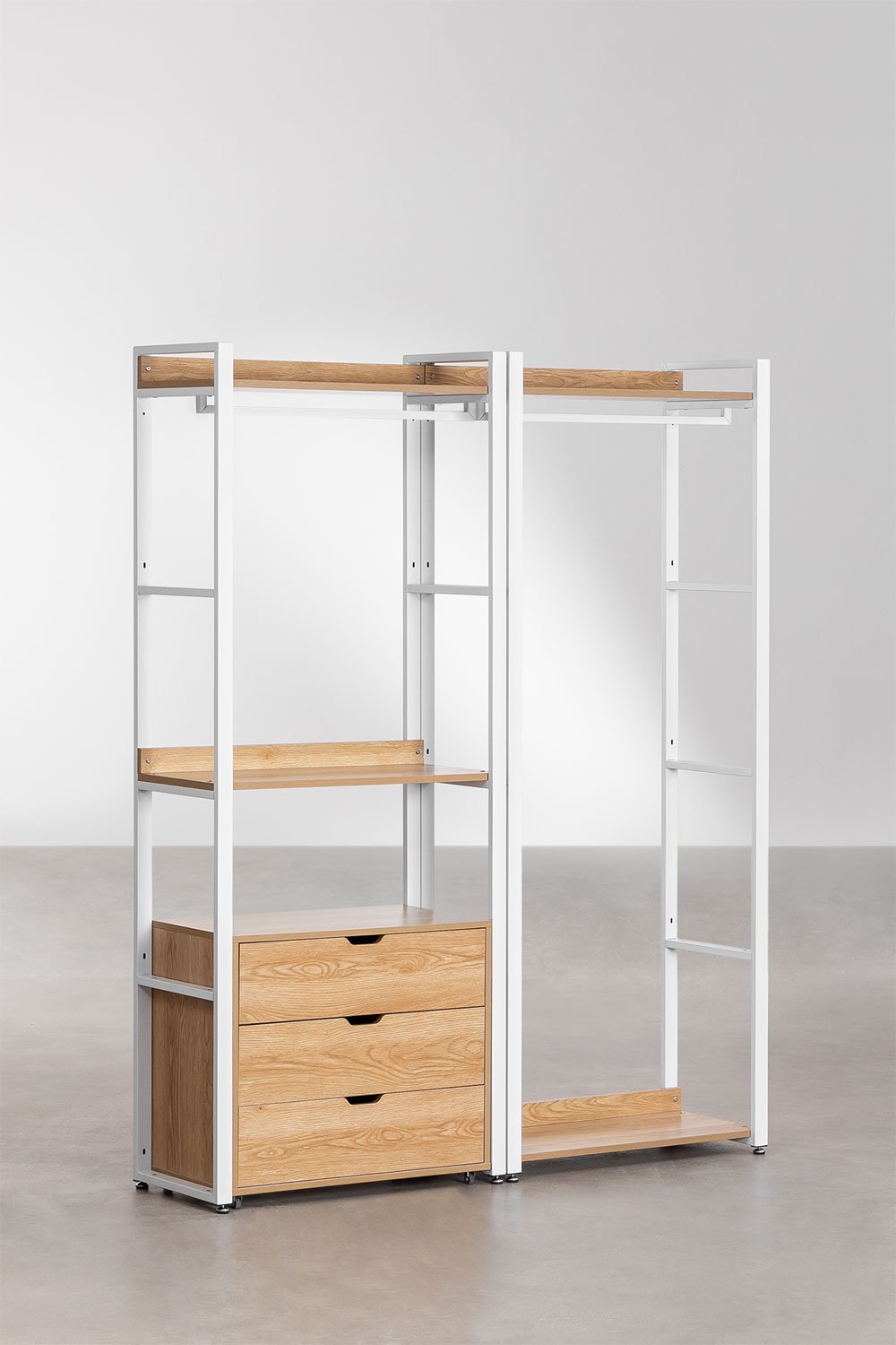 2-teiliger offener modularer Kleiderschrank mit Kommode und Schubladen aus Stahl und Holz Ariaster , Galeriebild 2