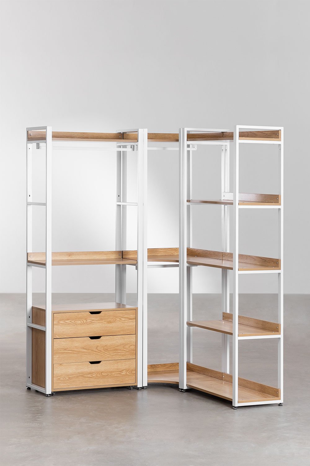 3-teiliger modularer offener Eckschrank mit Schubladen aus Stahl und Holz Ariaster , Galeriebild 2