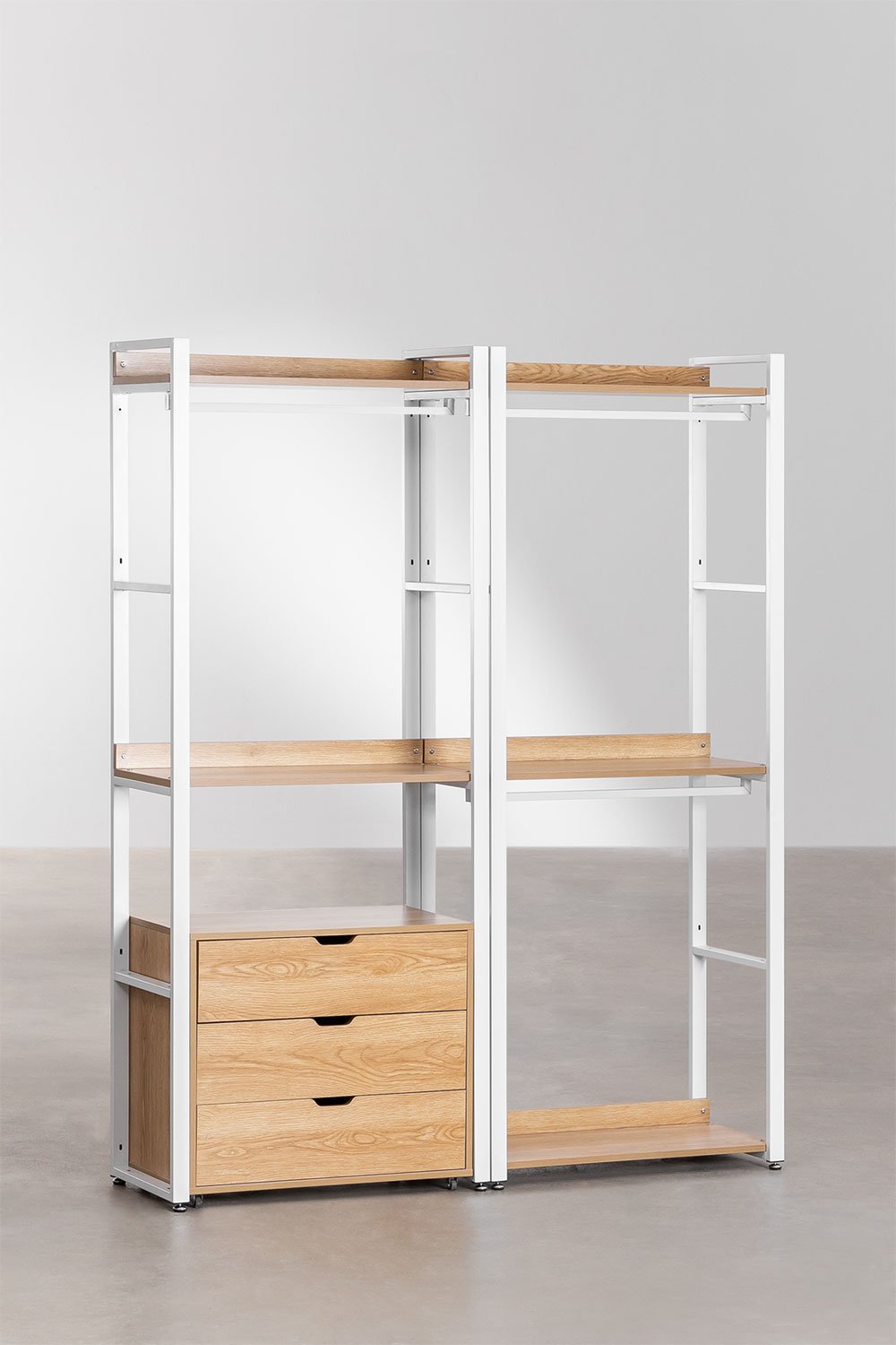 2-teiliger offener modularer Kleiderschrank mit Schubladen aus Stahl und Holz Ariaster , Galeriebild 2